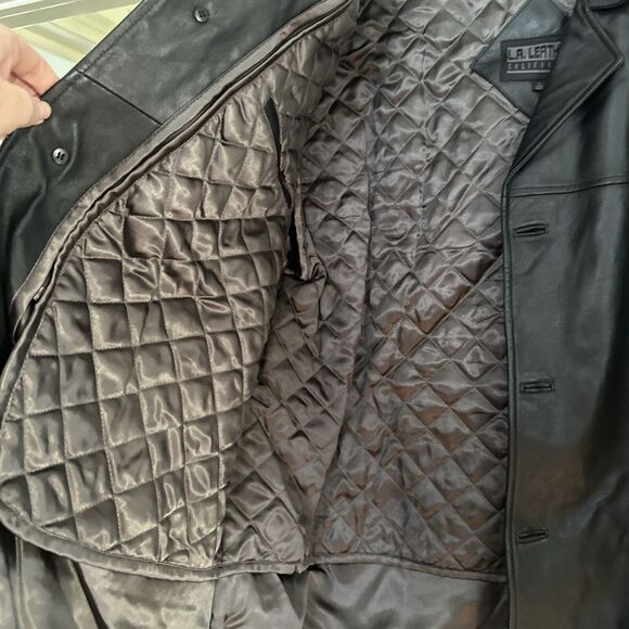 LA LEATHER California Leather Black Lined Coat Men's XL Button Vintage Jacket - Picture 5 of 16